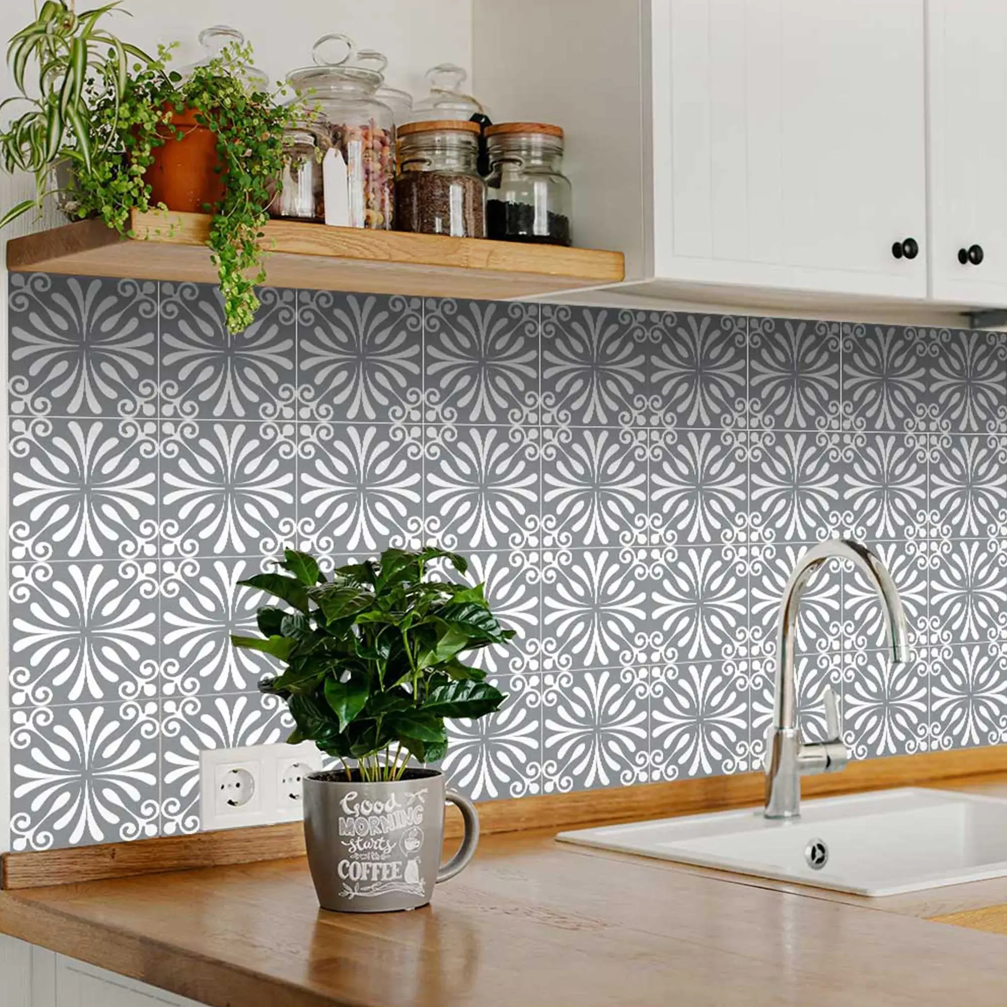 6" X 6" Gray And White Spire Peel And Stick Removable Tiles - Image 3