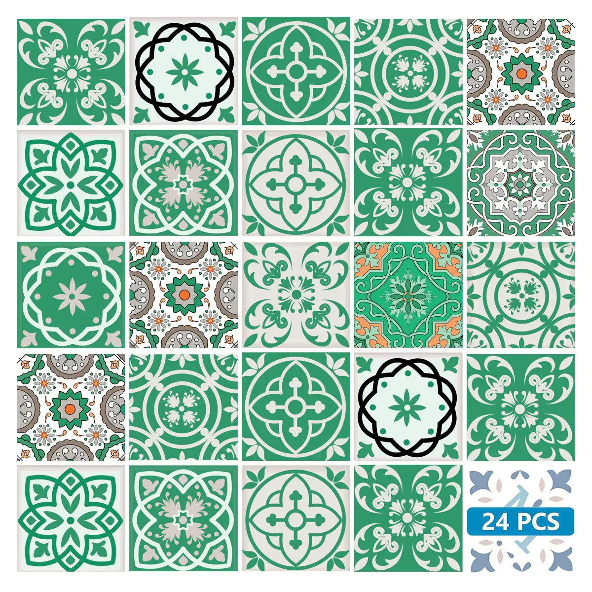 6" X 6" Green And White Mosaic Peel And Stick Removable Tiles - Image 2