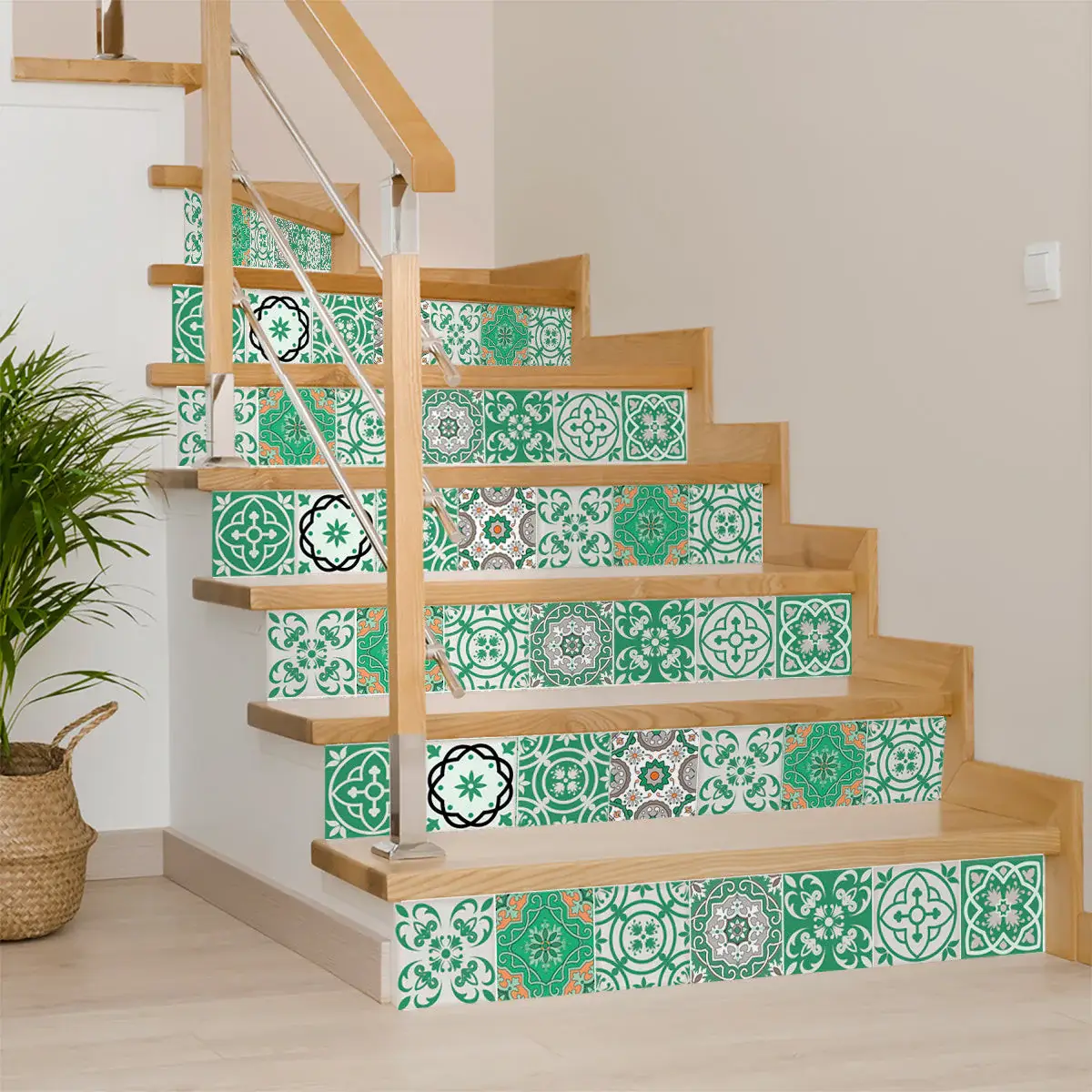 6" X 6" Green And White Mosaic Peel And Stick Removable Tiles - Image 5