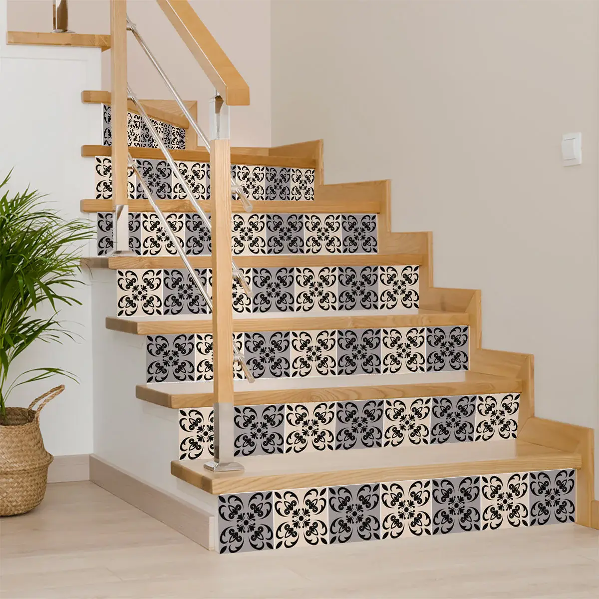 6" X 6" Light Grey And Cream Orchid Peel And Stick Removable Tiles - Image 4