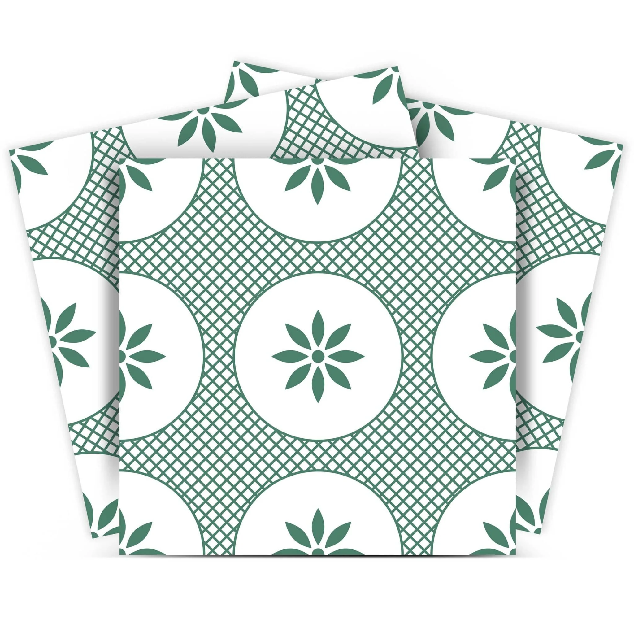 6" x 6" Light Sage And White Circle Flower Peel and Stick Removable Tiles