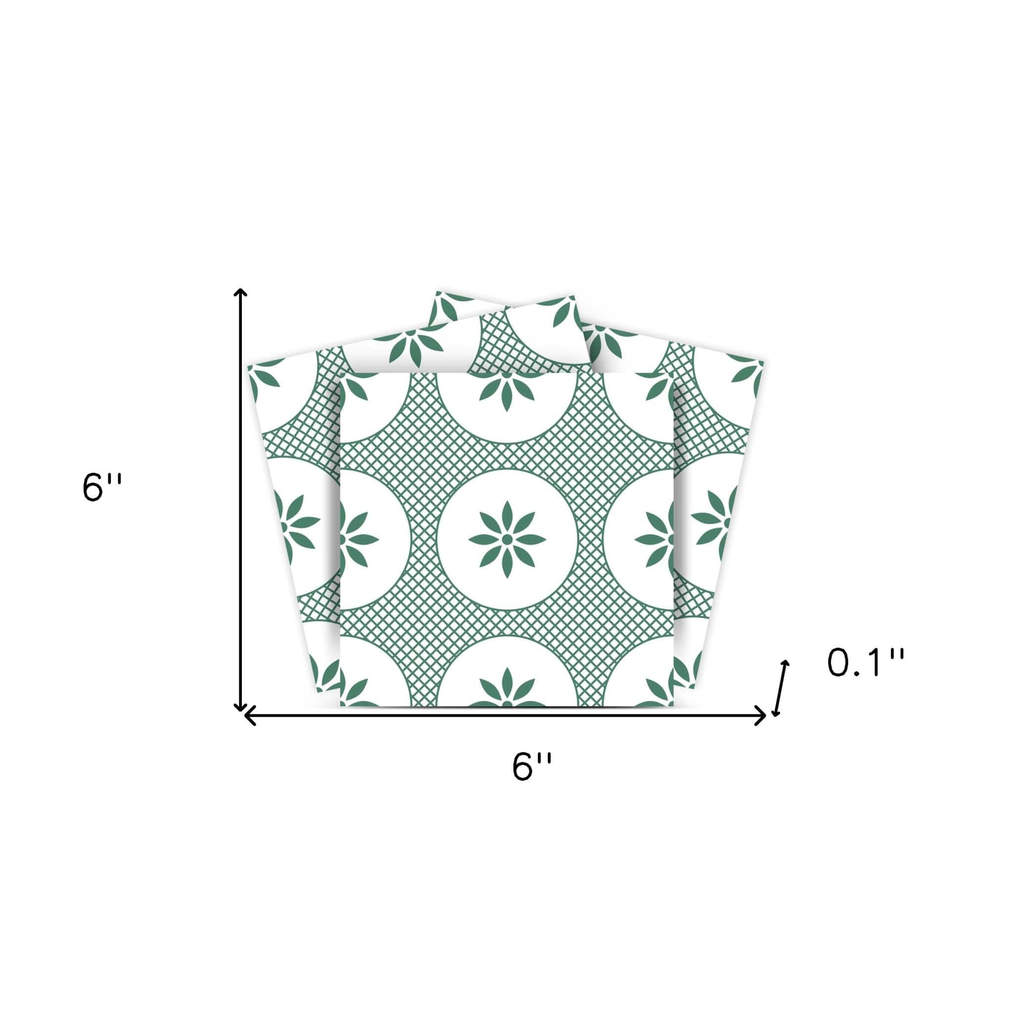 6" x 6" Light Sage And White Circle Flower Peel and Stick Removable Tiles - Image 6