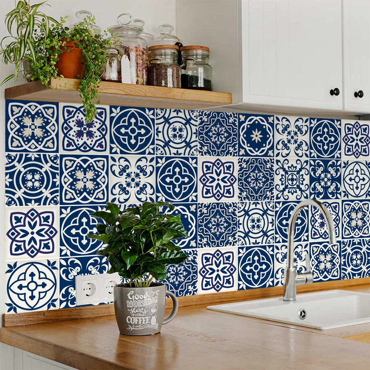 6" X 6" Midnight Blue And White Peel And Stick Removable Tiles - Image 6