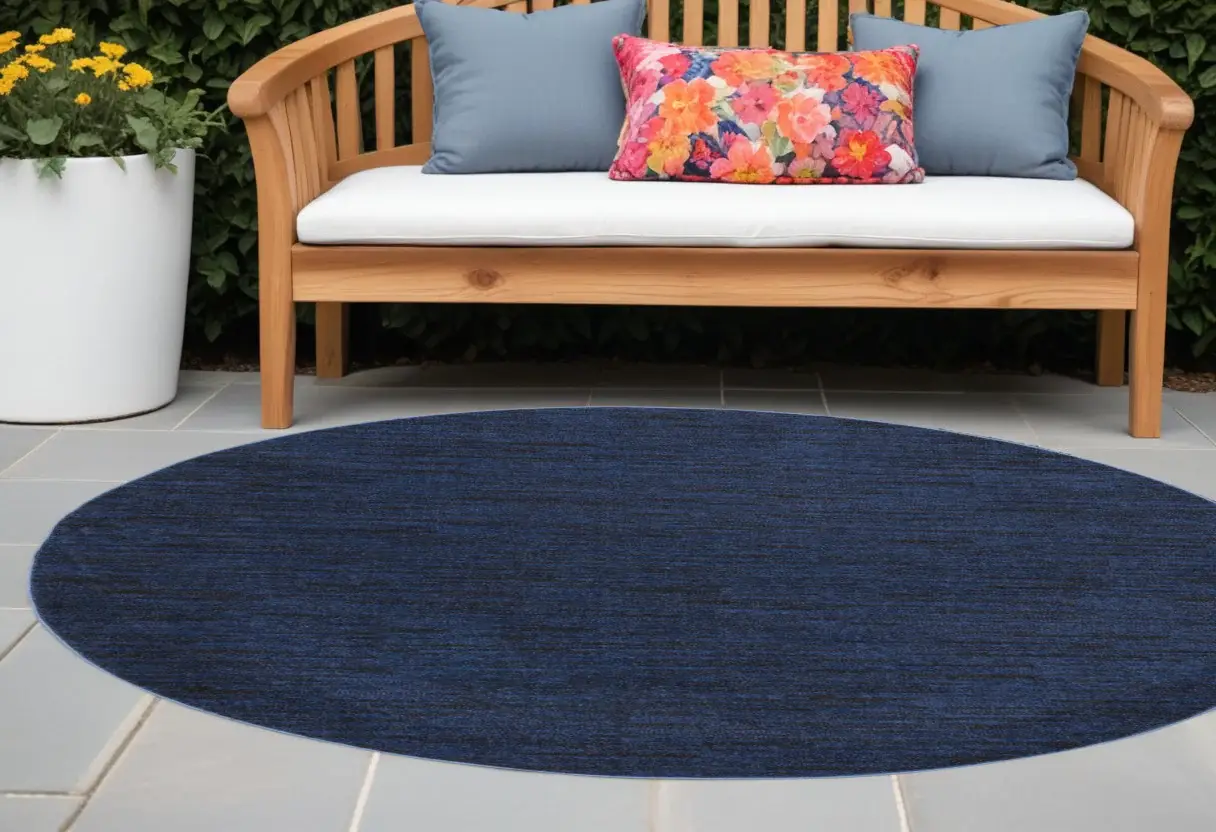 6' X 6' Midnight Blue Round Non Skid Indoor Outdoor Area Rug - Image 2