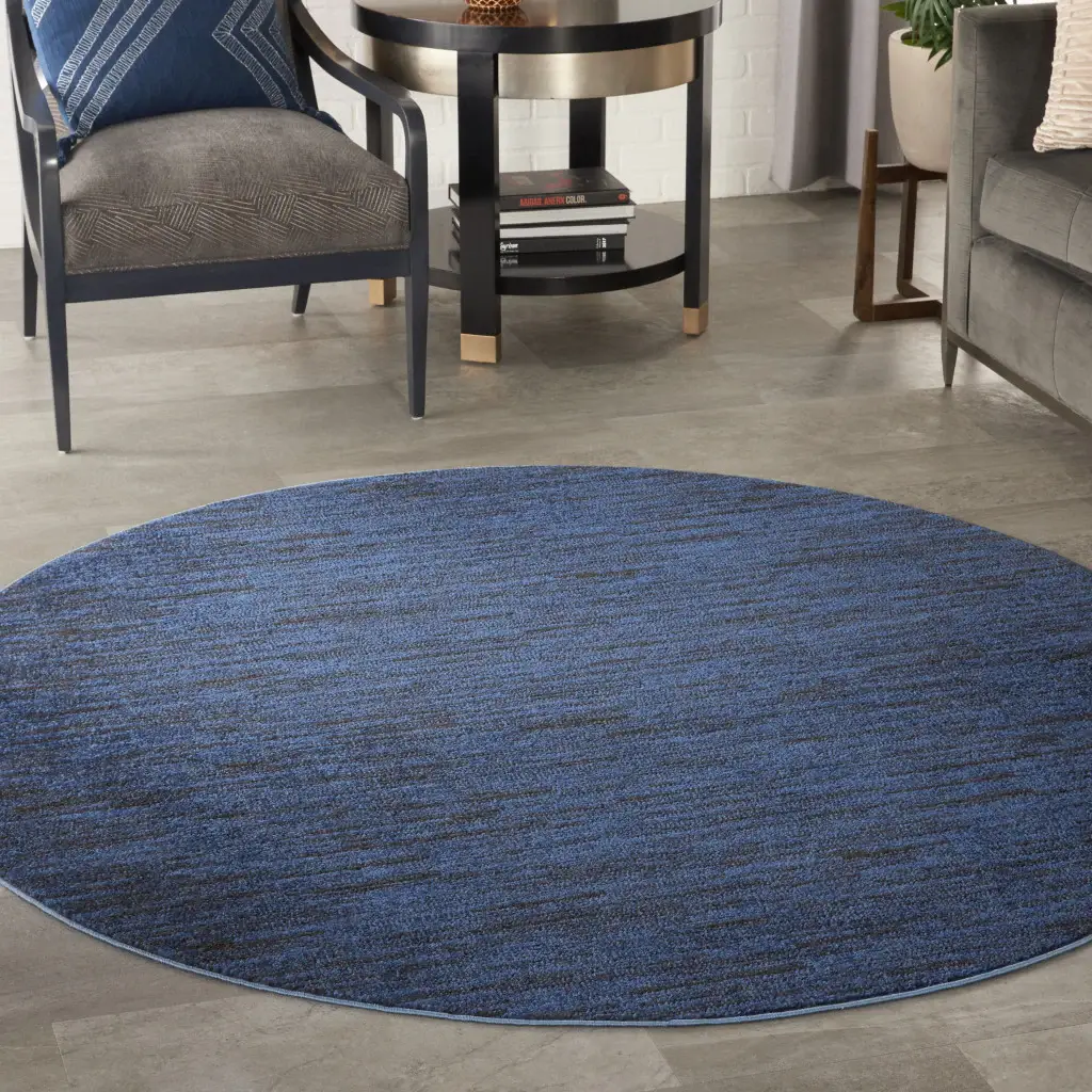 6' X 6' Midnight Blue Round Non Skid Indoor Outdoor Area Rug - Image 7