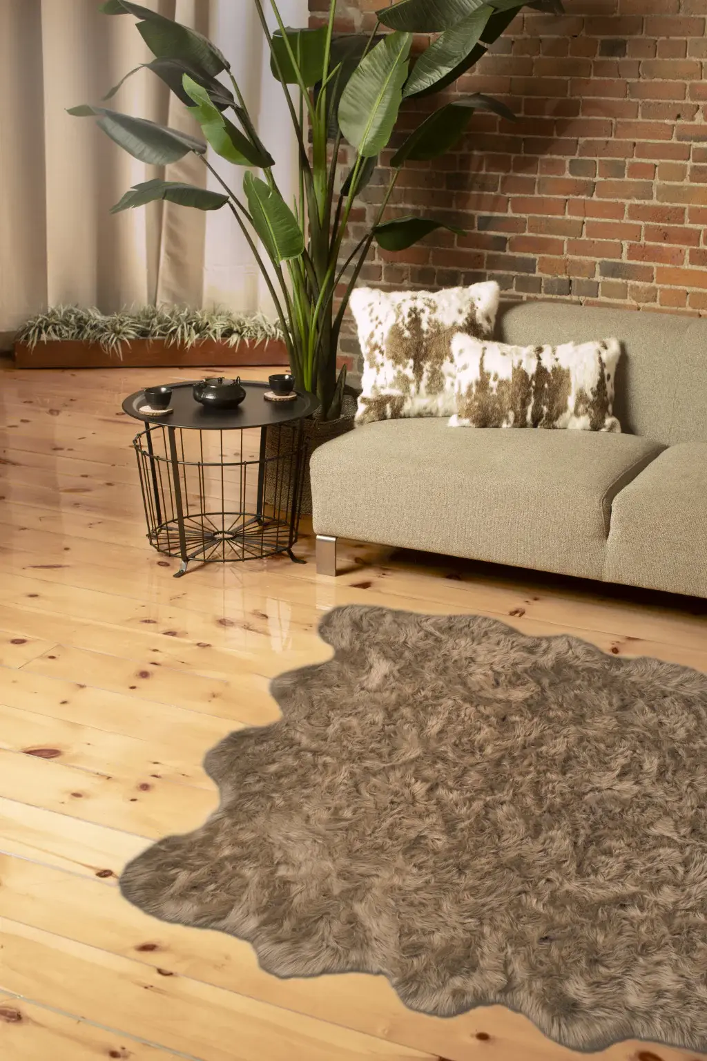 6' X 6' Tan Faux Fur Washable Non Skid Area Rug - Image 2