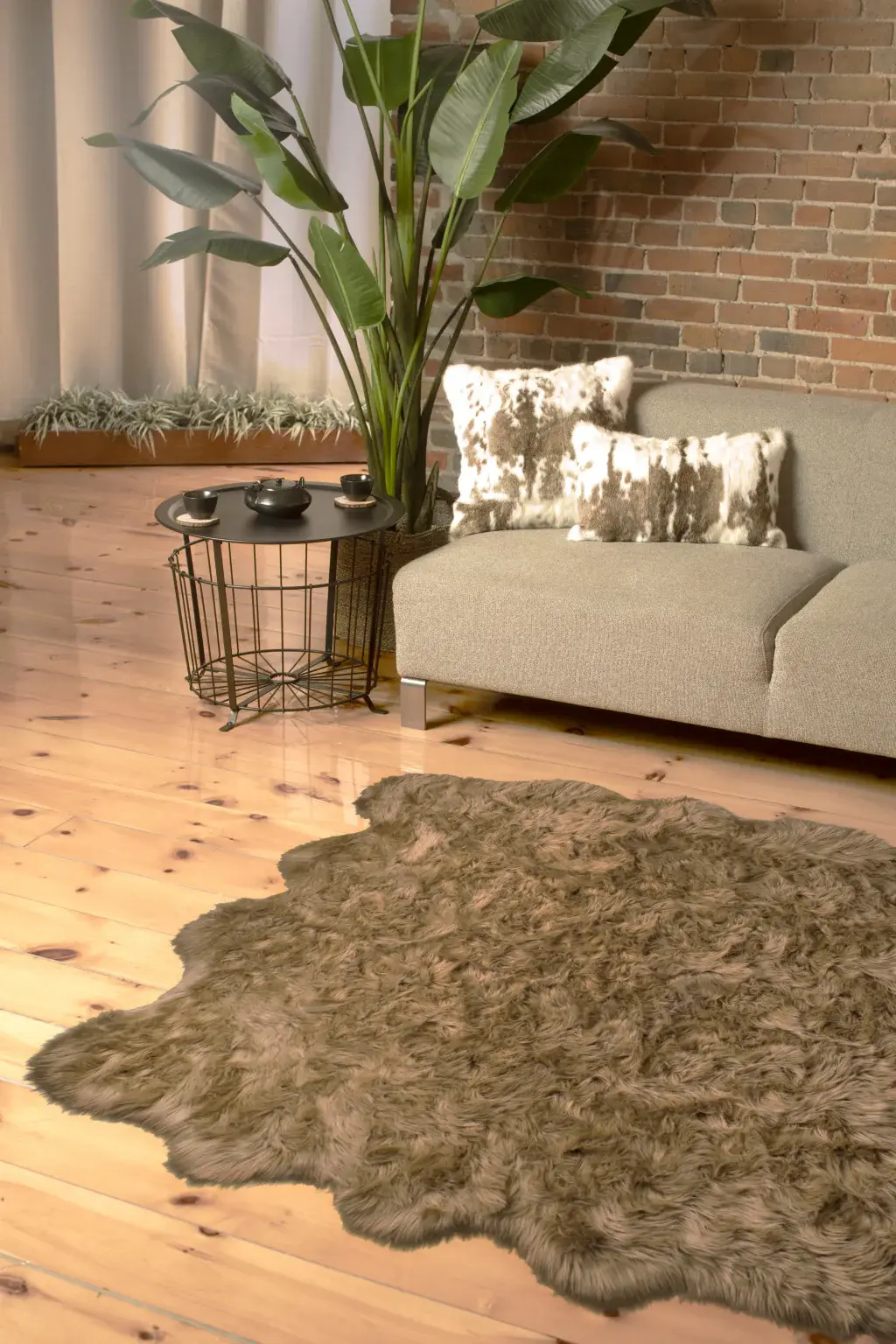 6' X 6' Taupe Wool Sheepskin Handmade Area Rug - Image 2