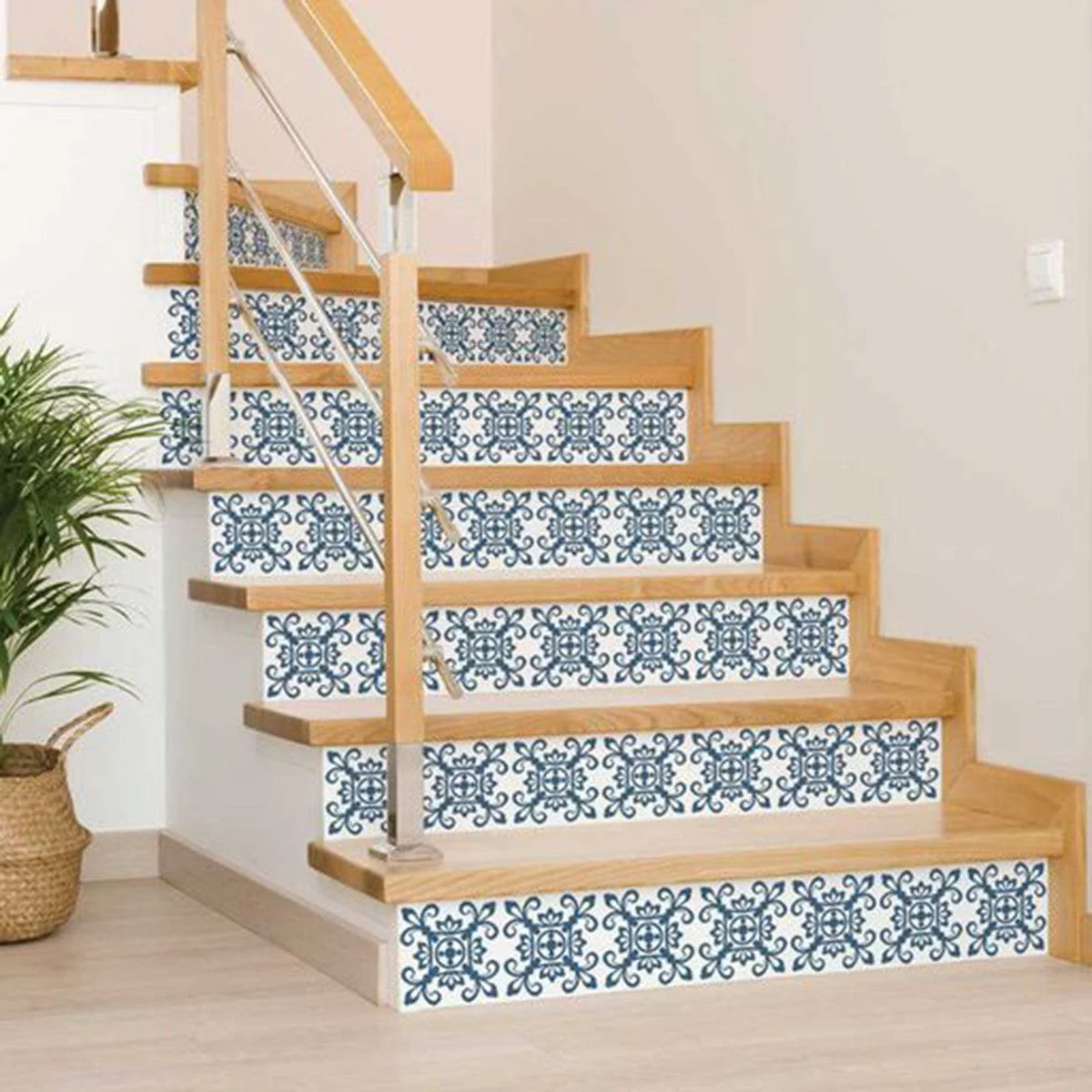 6" X 6" Teal And White Mosaic Peel And Stick Removable Tiles - Image 4