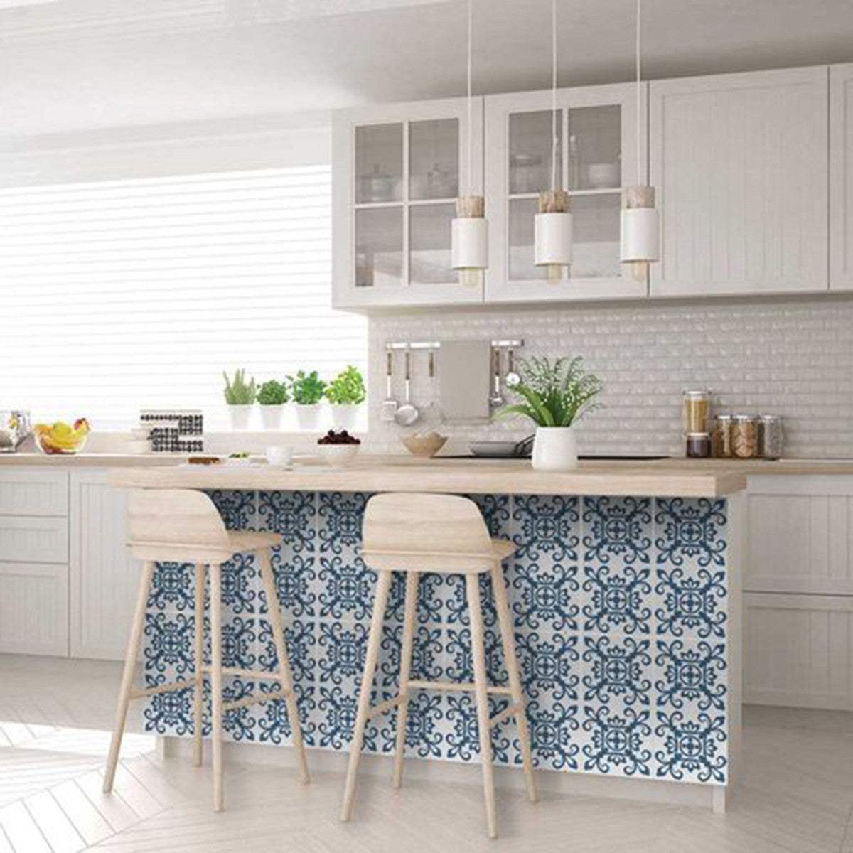 6" X 6" Teal And White Mosaic Peel And Stick Removable Tiles - Image 8
