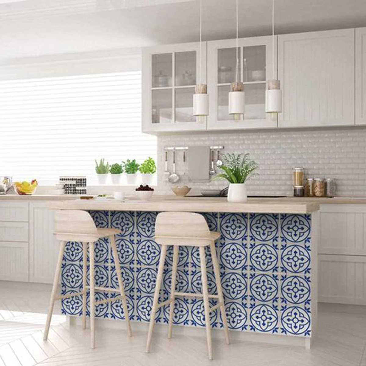 6" X 6" Tulipa Blue and White Peel and Stick Removable Tiles - Image 8