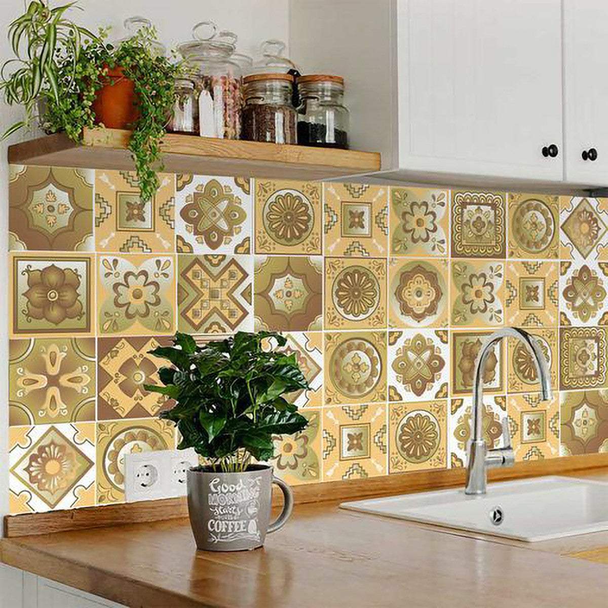 6" X 6" Vintage Beige And White Peel And Stick Removable Tiles - Image 6