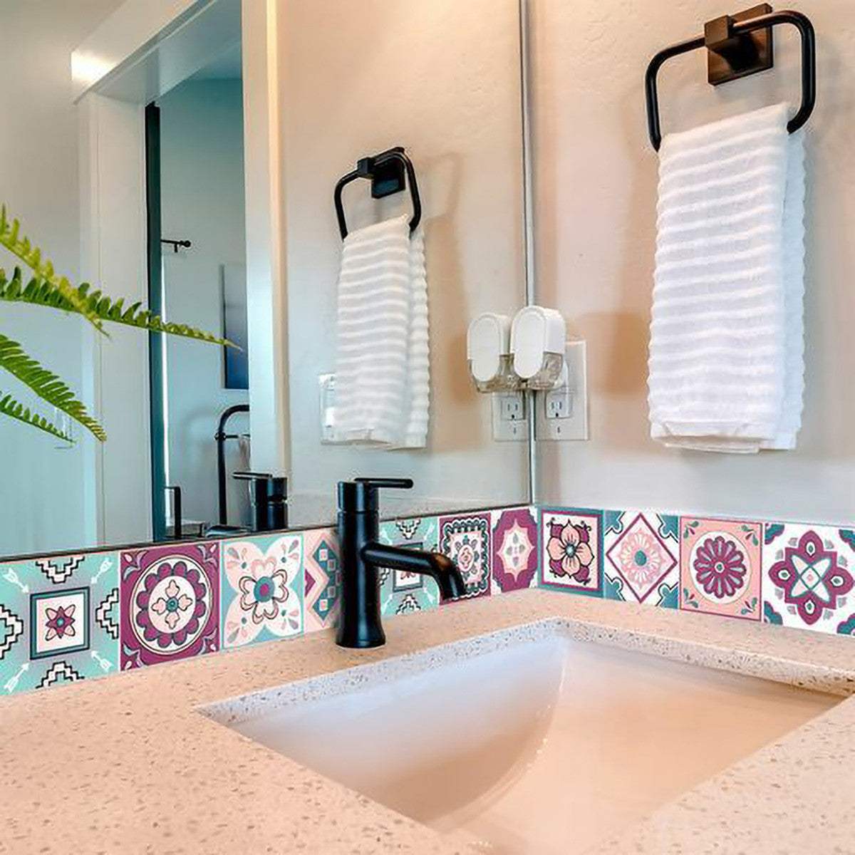 6" X 6" Vintage Turq Blush And Mauve Peel And Stick Removable Tiles - Image 6