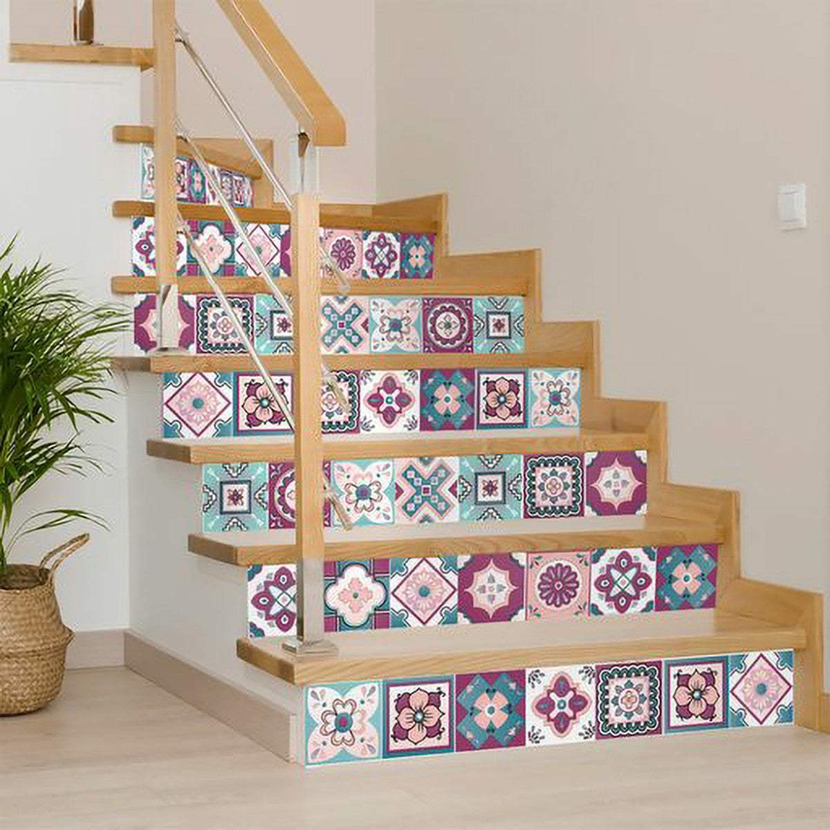 6" X 6" Vintage Turq Blush And Mauve Peel And Stick Removable Tiles - Image 7