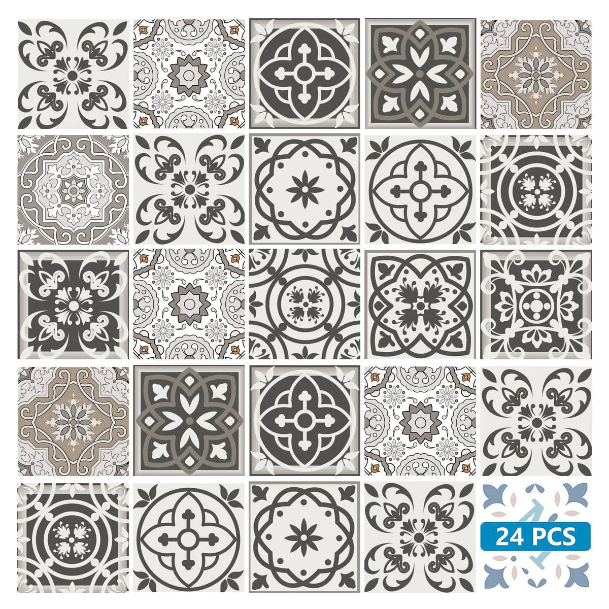 6" x 6" Wood Brown and White Mosaic Peel and Stick Removable Tiles - Image 2