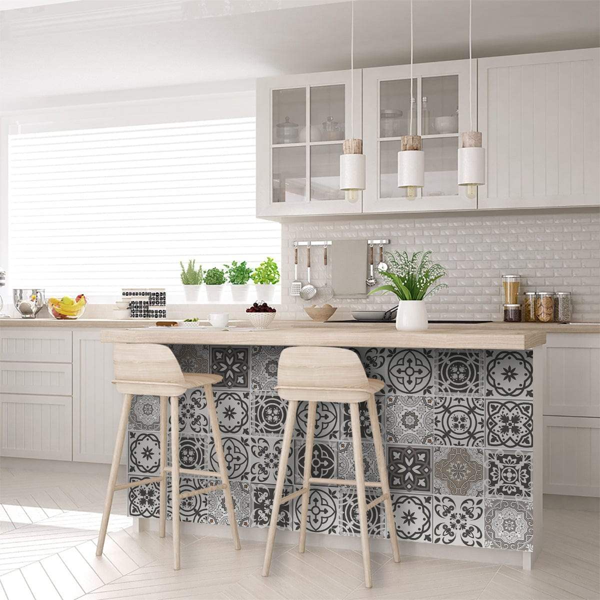6" x 6" Wood Brown and White Mosaic Peel and Stick Removable Tiles - Image 9