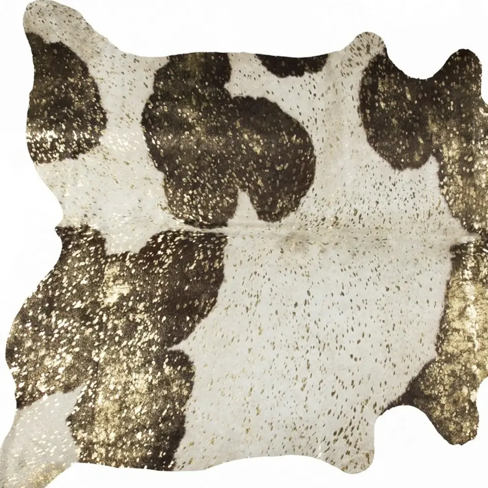 6' X 7' Dark Brown White And Gold Natural Cowhide Area Rug - Image 6