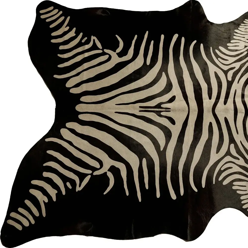6' X 7' Off White And Black Zebra Print Genuine Cowhide Area Rug - Image 2