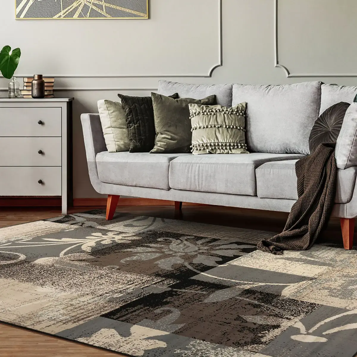 6' X 9' Beige And Gray Floral Power Loom Distressed Stain Resistant Area Rug - Image 5