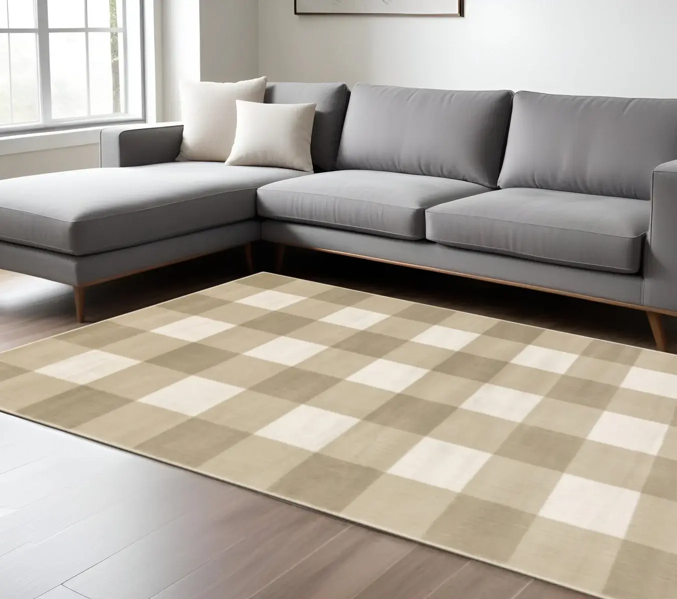 6' X 9' Beige And Ivory Geometric Power Loom Stain Resistant Area Rug