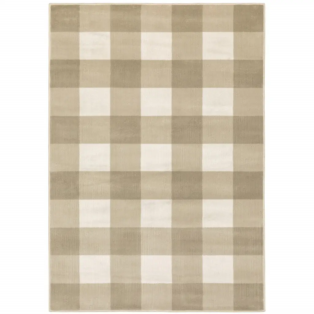 6' X 9' Beige And Ivory Geometric Power Loom Stain Resistant Area Rug - Image 2