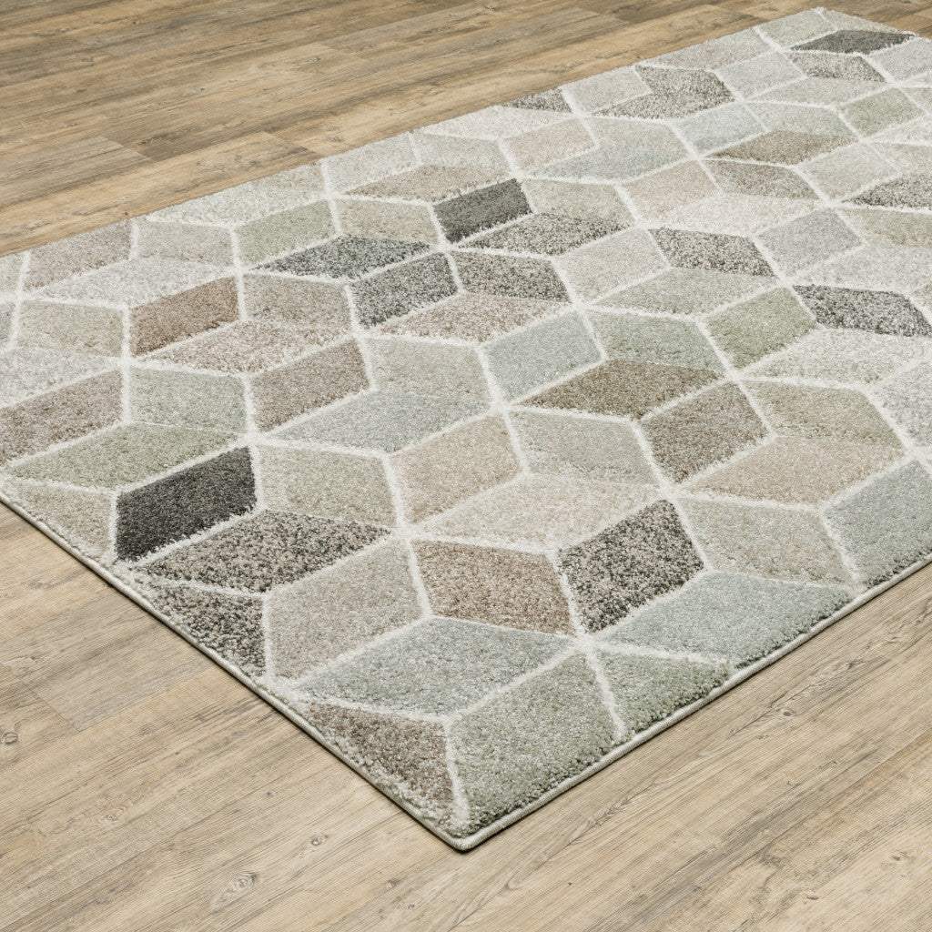 6' X 9' Beige Brown Grey Tan Sage And Pale Blue Geometric Power Loom Stain Resistant Area Rug - Image 4
