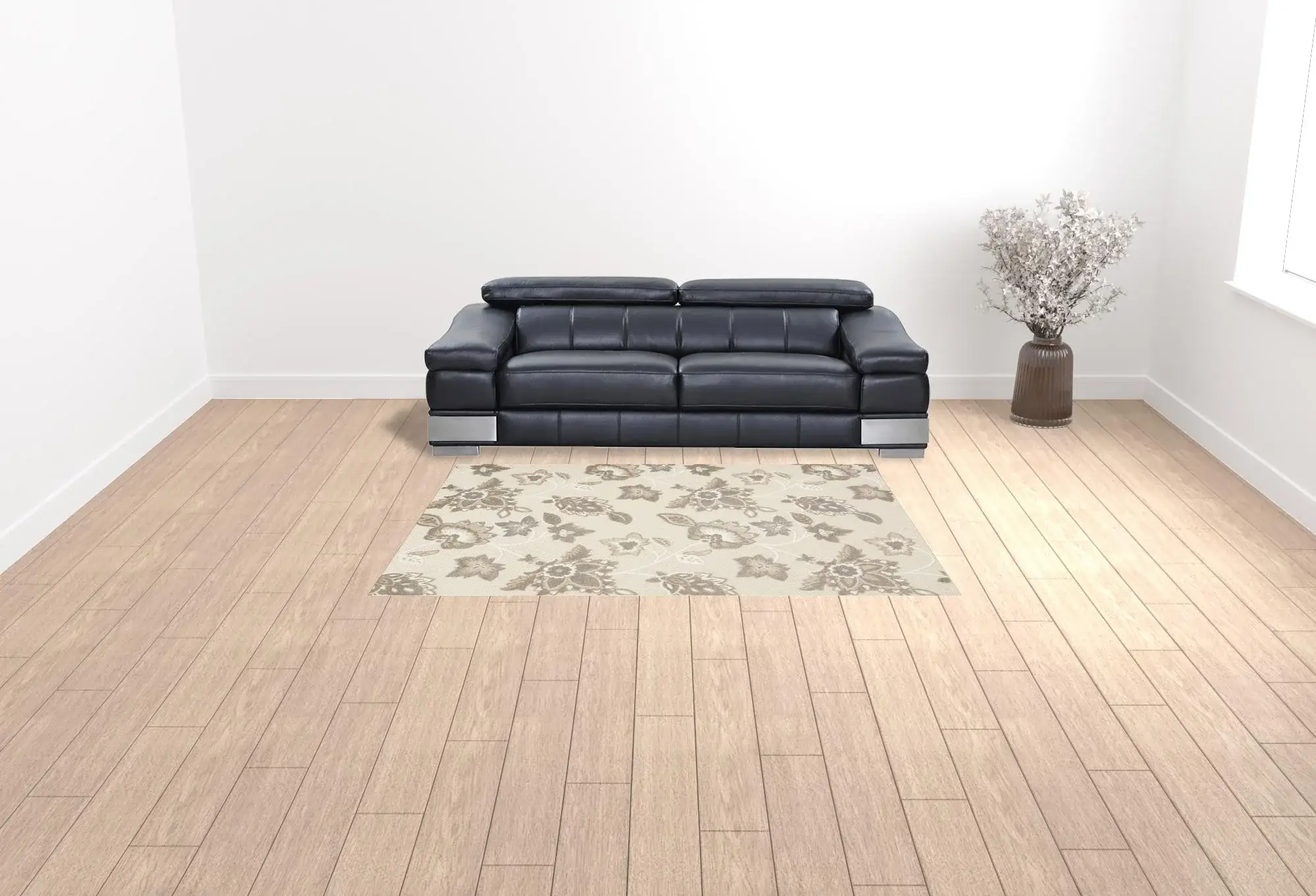 6' X 9' Beige Floral Stain Resistant Non Skid Area Rug - Image 2