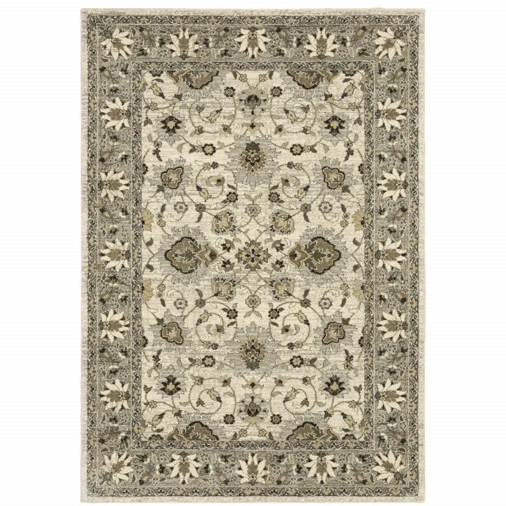 6' X 9' Beige Grey Brown And Charcoal Oriental Power Loom Stain Resistant Area Rug - Image 2