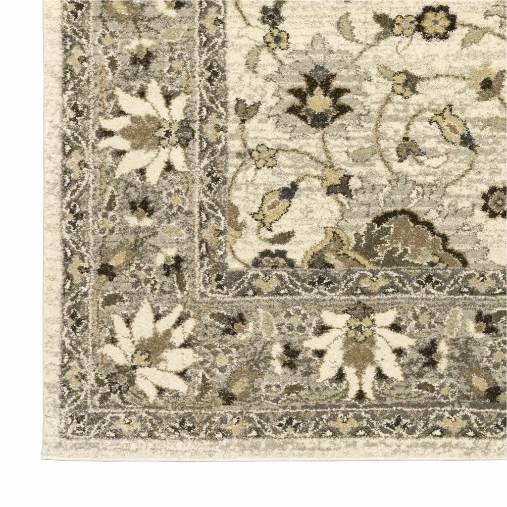 6' X 9' Beige Grey Brown And Charcoal Oriental Power Loom Stain Resistant Area Rug - Image 4
