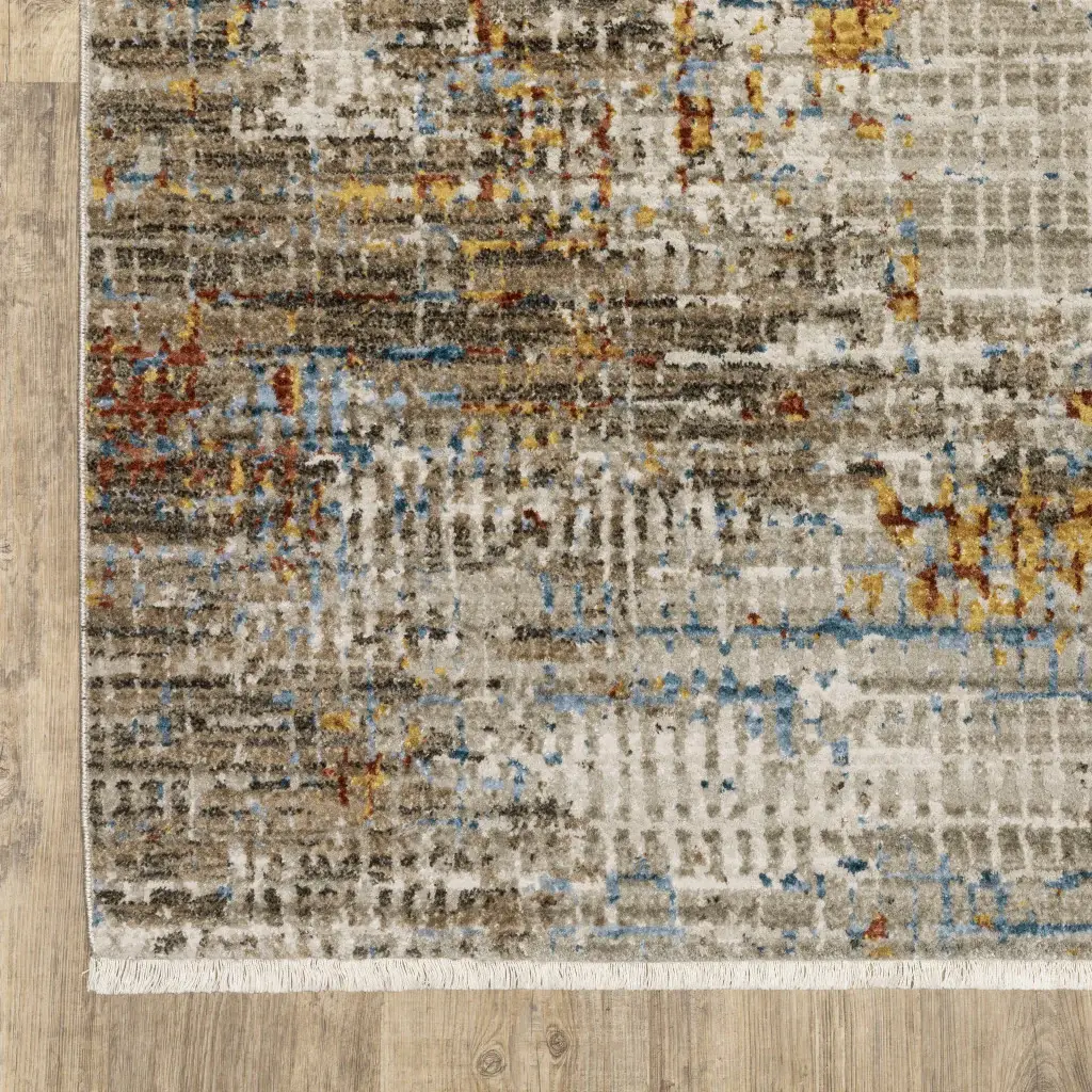 6' X 9' Beige Grey Brown Gold Red And Blue Abstract Power Loom Stain Resistant Area Rug With Fringe - Image 4