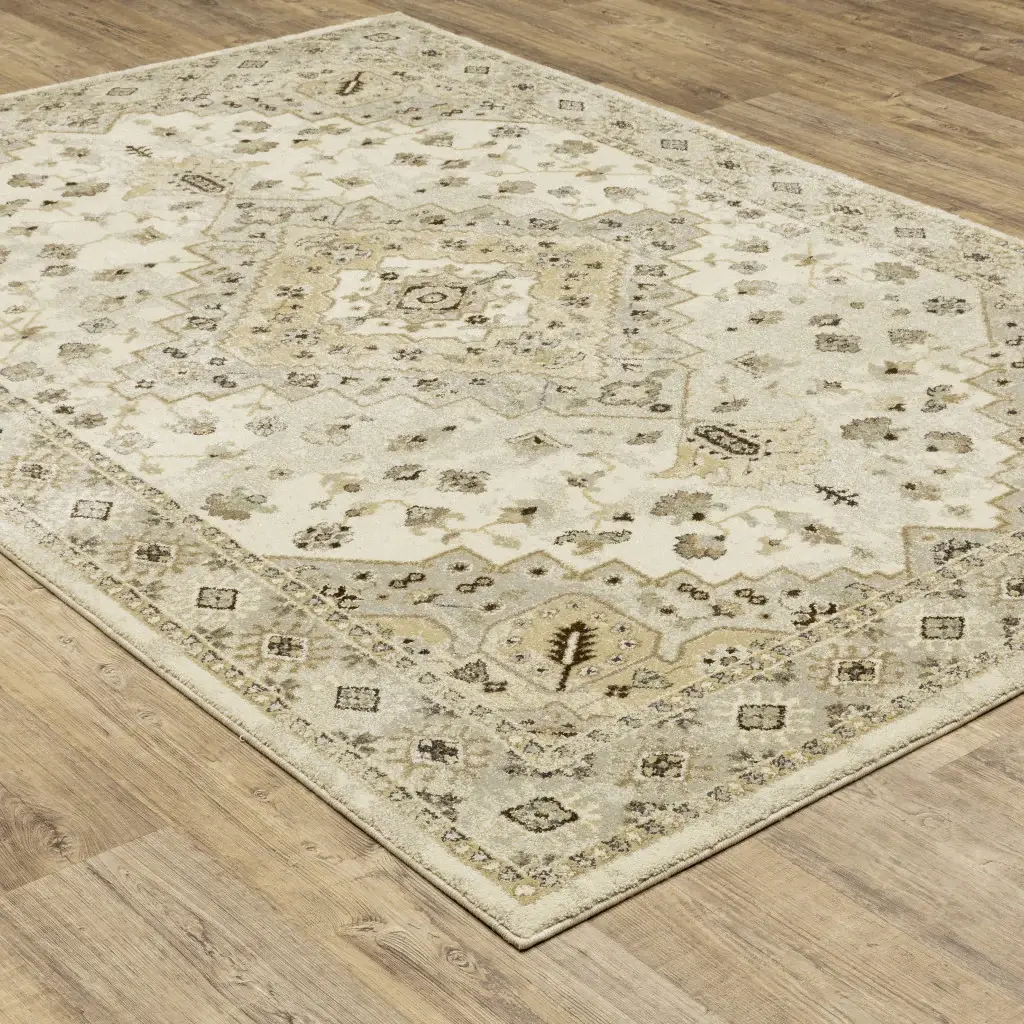 6' X 9' Beige Grey Tan And Brown Oriental Power Loom Stain Resistant Area Rug - Image 4
