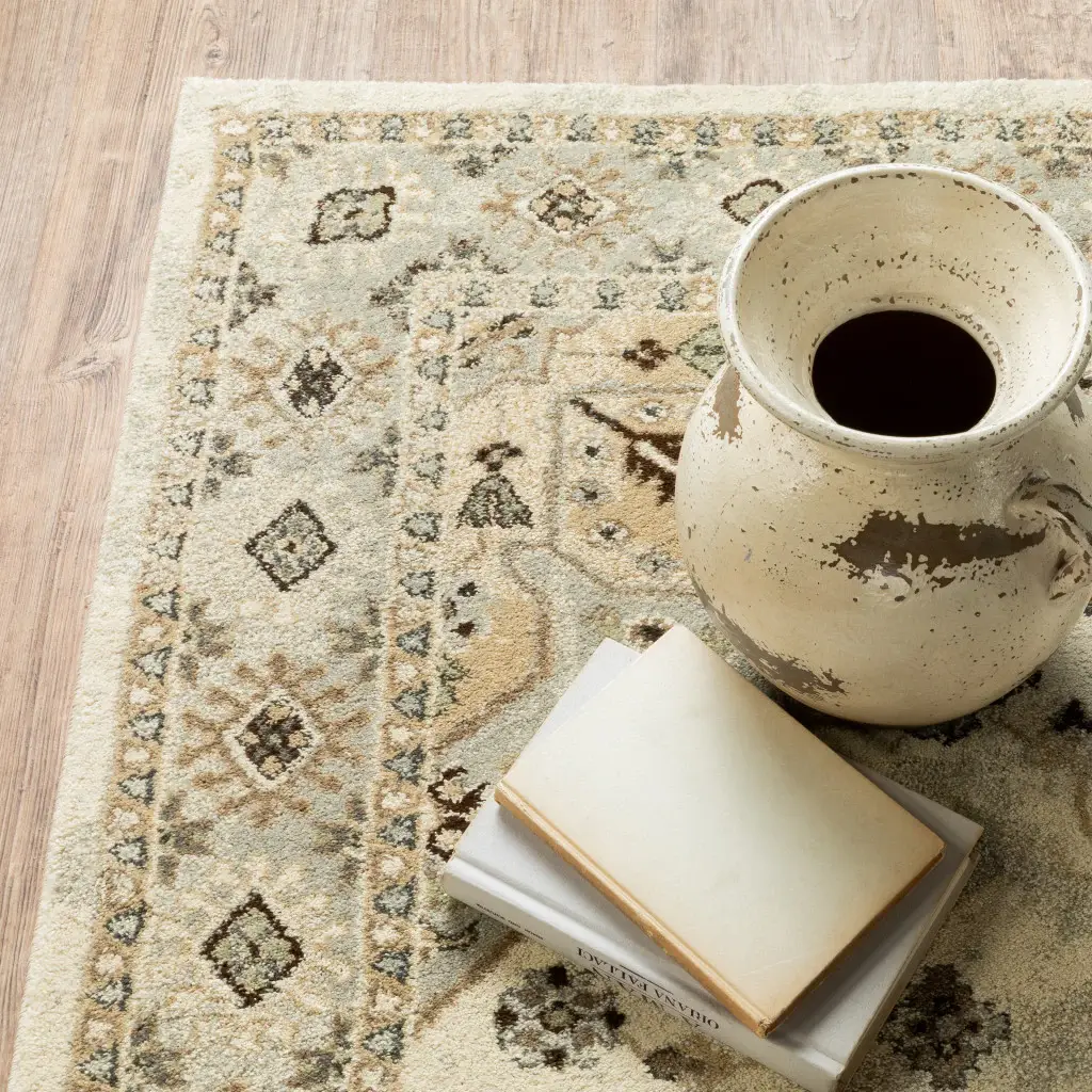 6' X 9' Beige Grey Tan And Brown Oriental Power Loom Stain Resistant Area Rug - Image 5