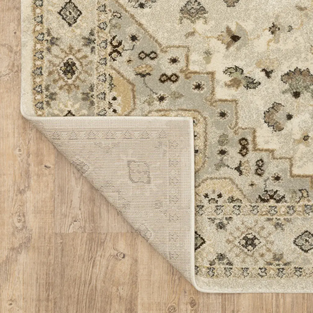 6' X 9' Beige Grey Tan And Brown Oriental Power Loom Stain Resistant Area Rug - Image 6