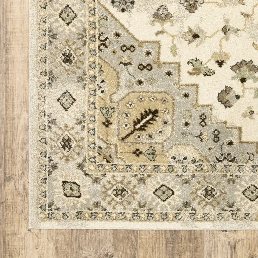 6' X 9' Beige Grey Tan And Brown Oriental Power Loom Stain Resistant Area Rug - Image 7