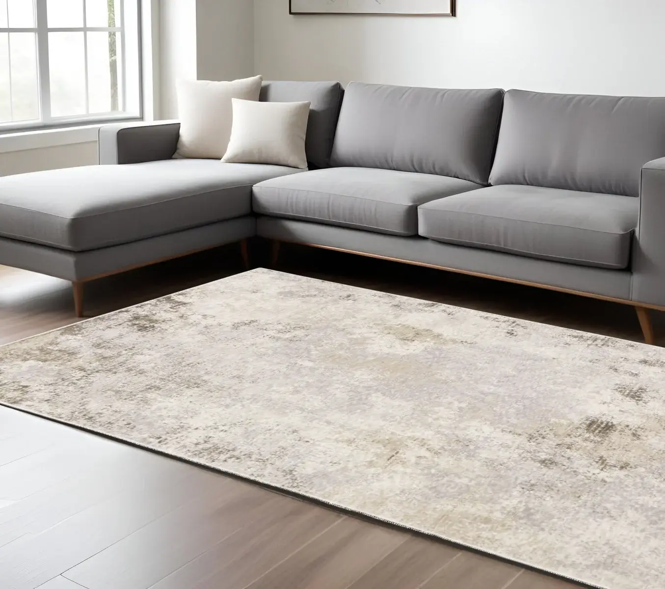 6' X 9' Beige Ivory Tan Grey And Brown Abstract Power Loom Stain Resistant Area Rug
