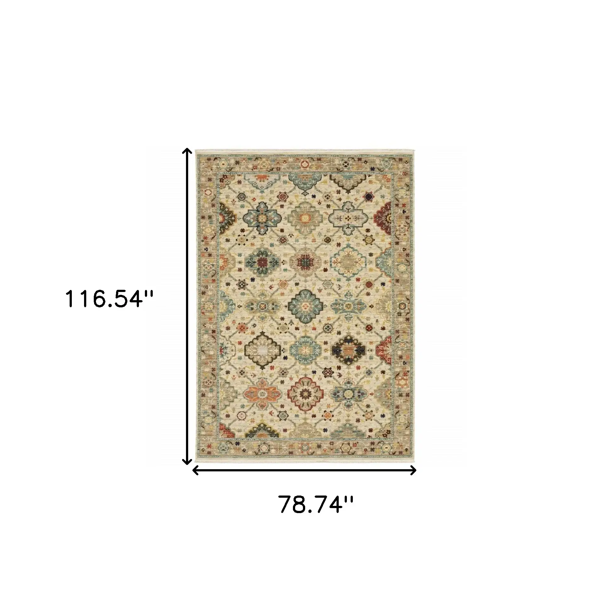 6' X 9' Beige Pale Blue Rust Gold Tan Brown And Orange Oriental Power Loom Stain Resistant Area Rug With Fringe - Image 3