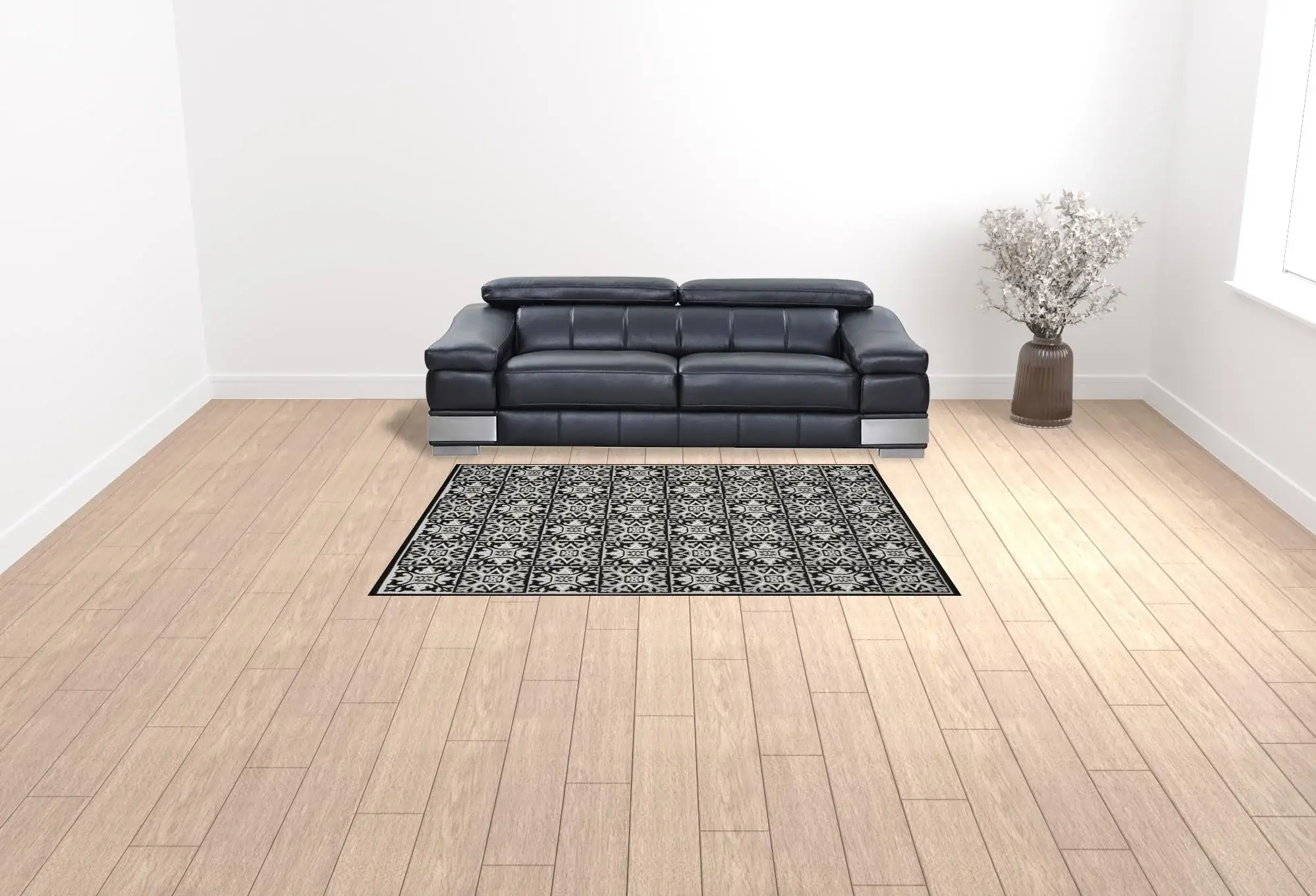 6' X 9' Black And White Fleur De Lis Stain Resistant Non Skid Area Rug - Image 2