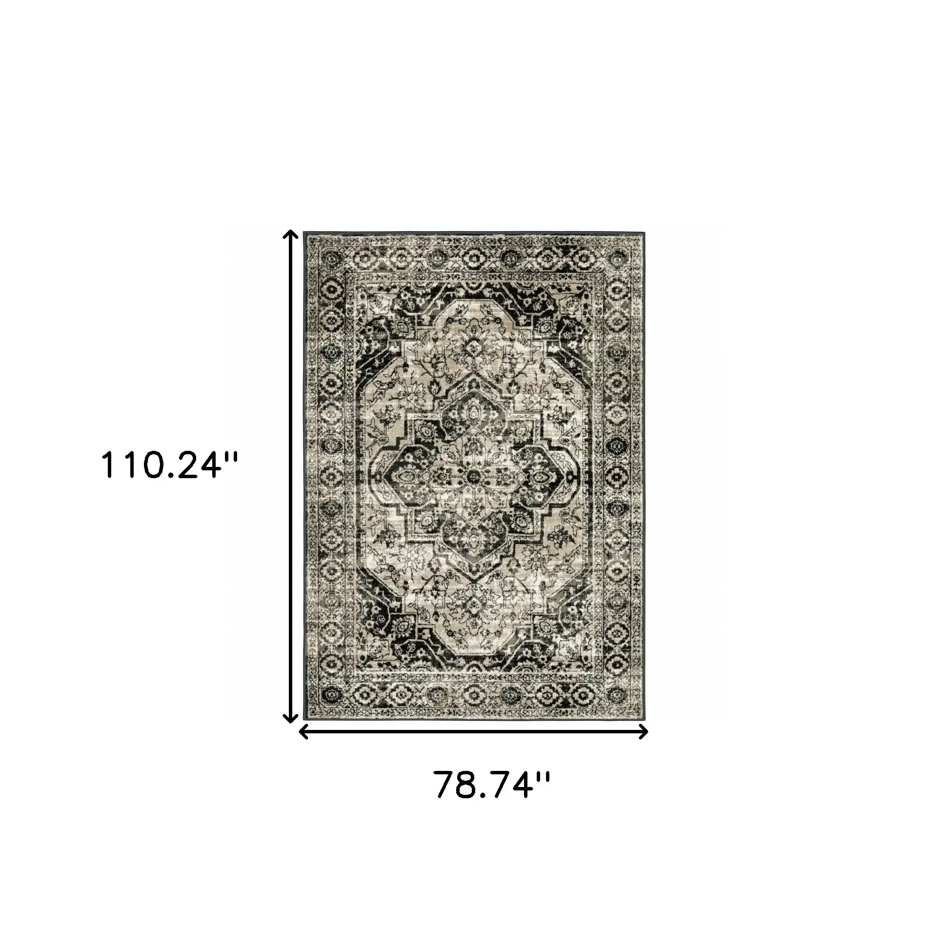 6' X 9' Black Grey Tan And Ivory Oriental Power Loom Stain Resistant Area Rug - Image 3