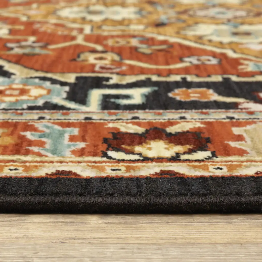 6' X 9' Black Orange And Beige Oriental Power Loom Stain Resistant Area Rug With Fringe - Image 4