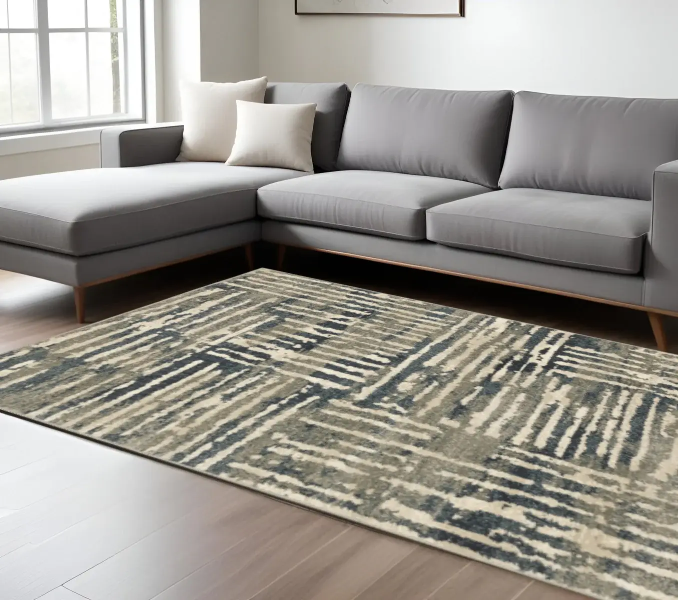 6' X 9' Blue And Beige Abstract Power Loom Stain Resistant Area Rug