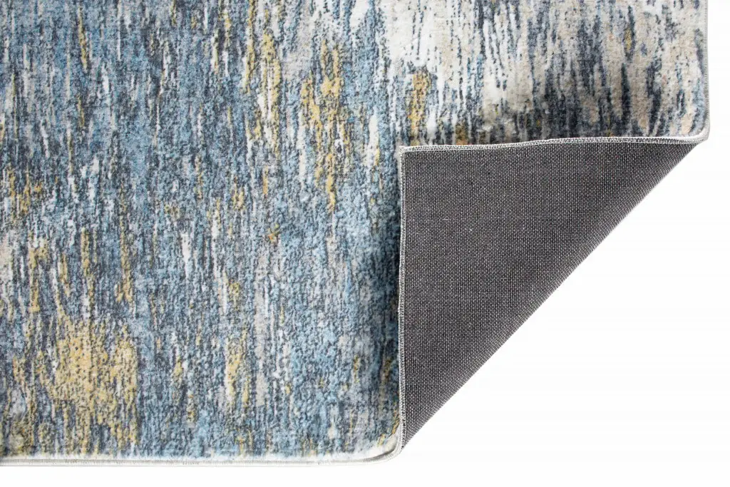 6' X 9' Blue and Gold Abstract Area Rug - Image 3