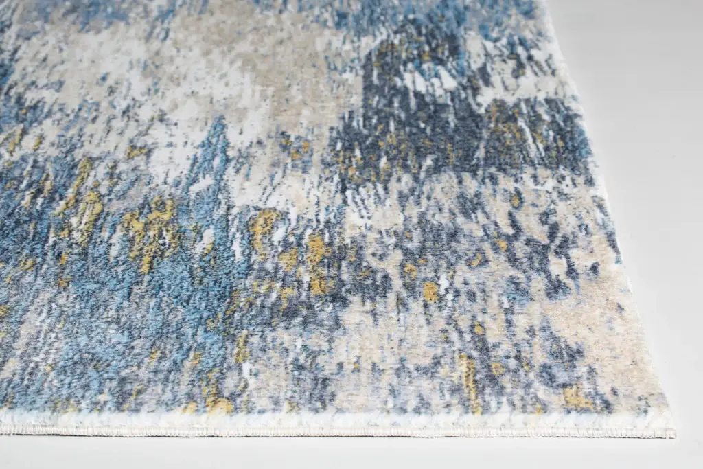 6' X 9' Blue and Gold Abstract Area Rug - Image 4