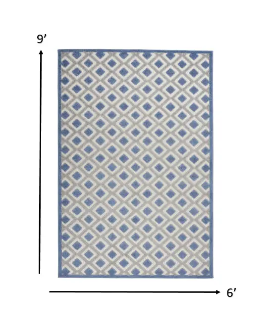 6' X 9' Blue And Gray Geometric Indoor Outdoor Area Rug - Image 3