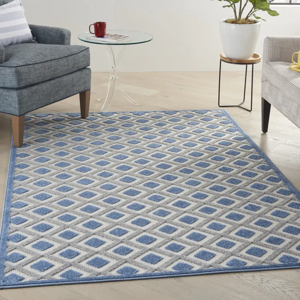 6' X 9' Blue And Gray Geometric Indoor Outdoor Area Rug - Image 7