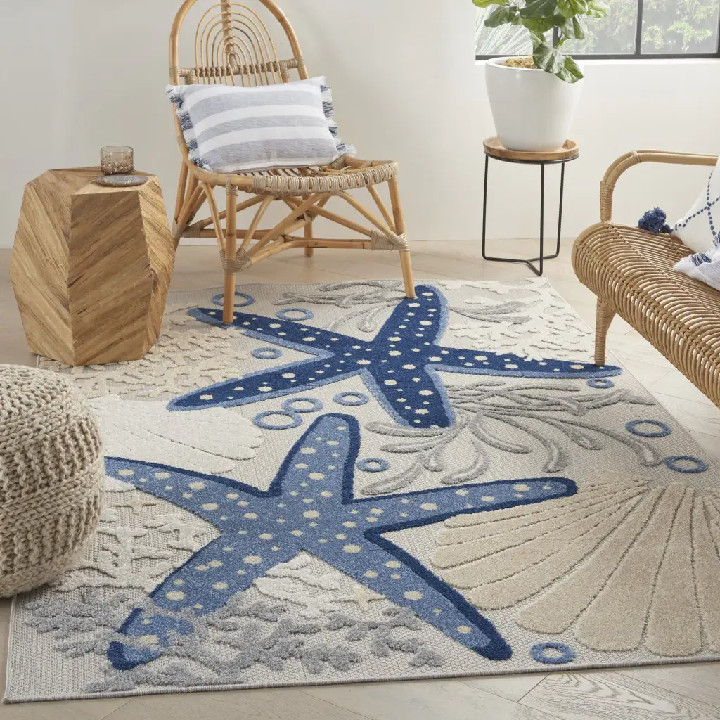 6' X 9' Blue And Gray Indoor Outdoor Area Rug - Image 7
