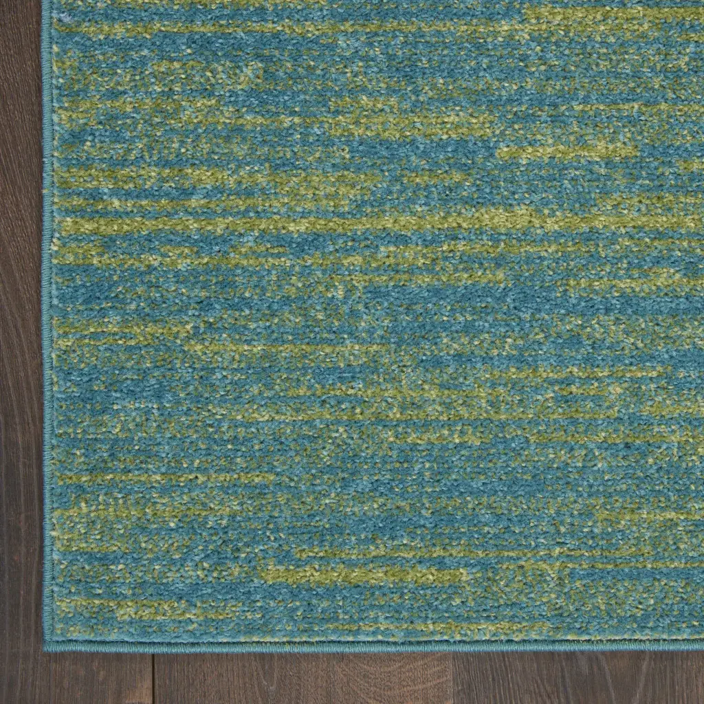 6' X 9' Blue And Green Striped Non Skid Indoor Outdoor Area Rug - Image 3