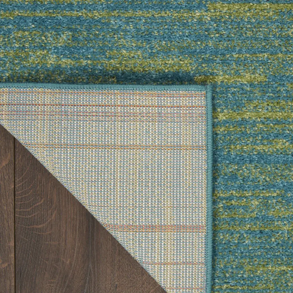 6' X 9' Blue And Green Striped Non Skid Indoor Outdoor Area Rug - Image 4