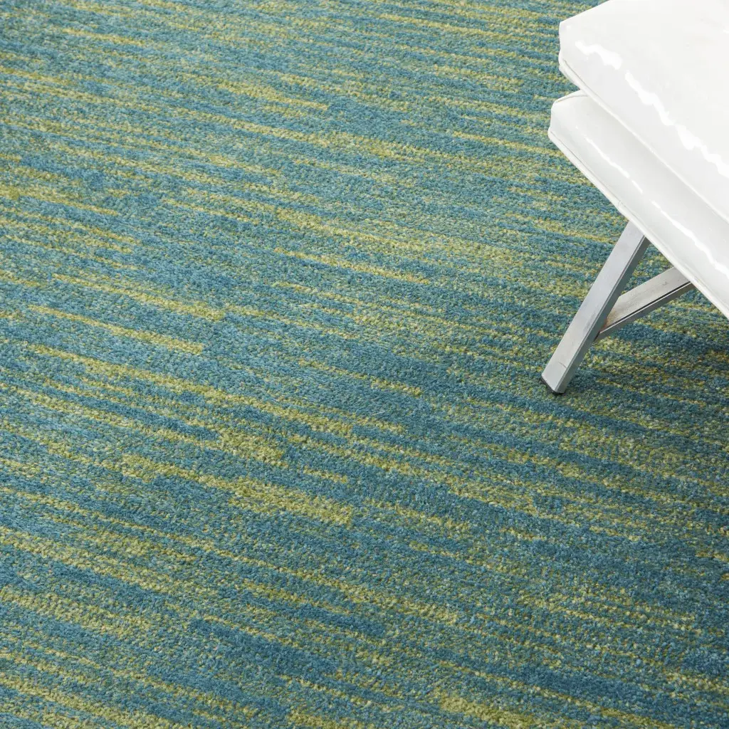 6' X 9' Blue And Green Striped Non Skid Indoor Outdoor Area Rug - Image 6