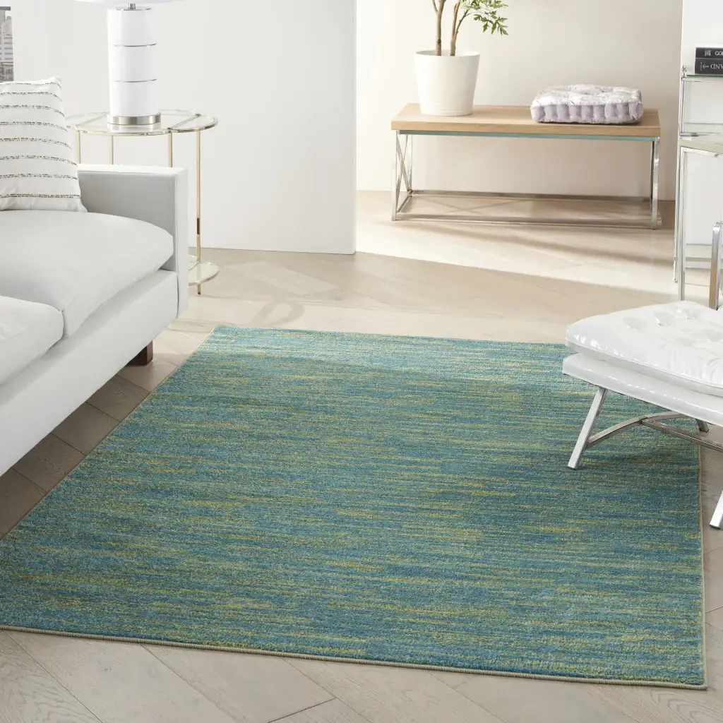 6' X 9' Blue And Green Striped Non Skid Indoor Outdoor Area Rug - Image 7