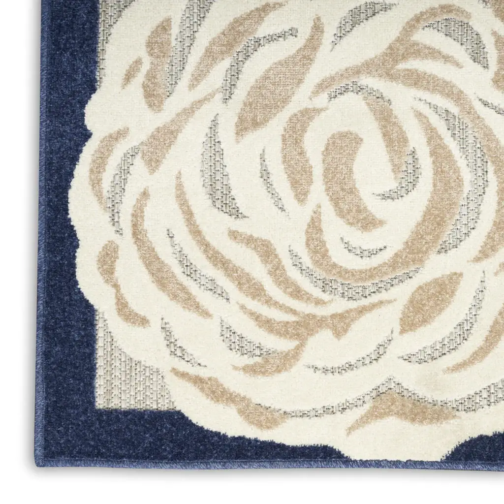 6' X 9' Blue And Grey Floral Stain Resistant Non Skid Area Rug - Image 3