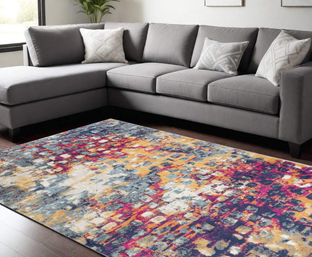 6' X 9' Blue and Ivory Abstract Area Rug